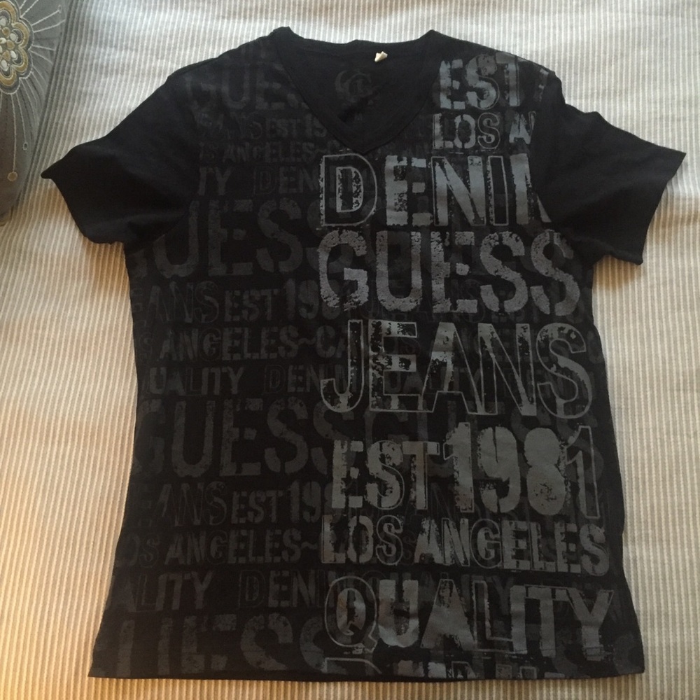GUESS Black Gray V-Neck Tee